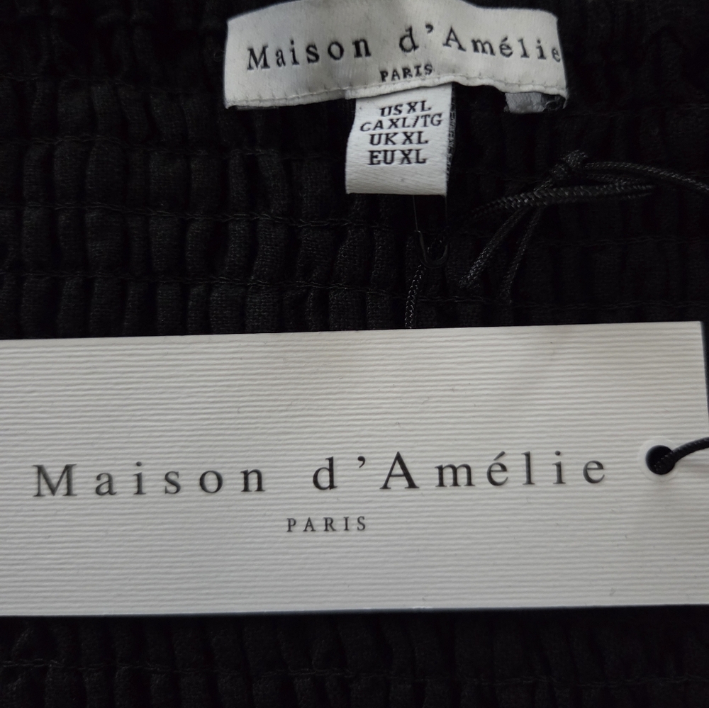 NWT - Maison D'Amelie Linen Blend Corset Detailed Smock Back Black Maxi Dress-L - Picture 13 of 14